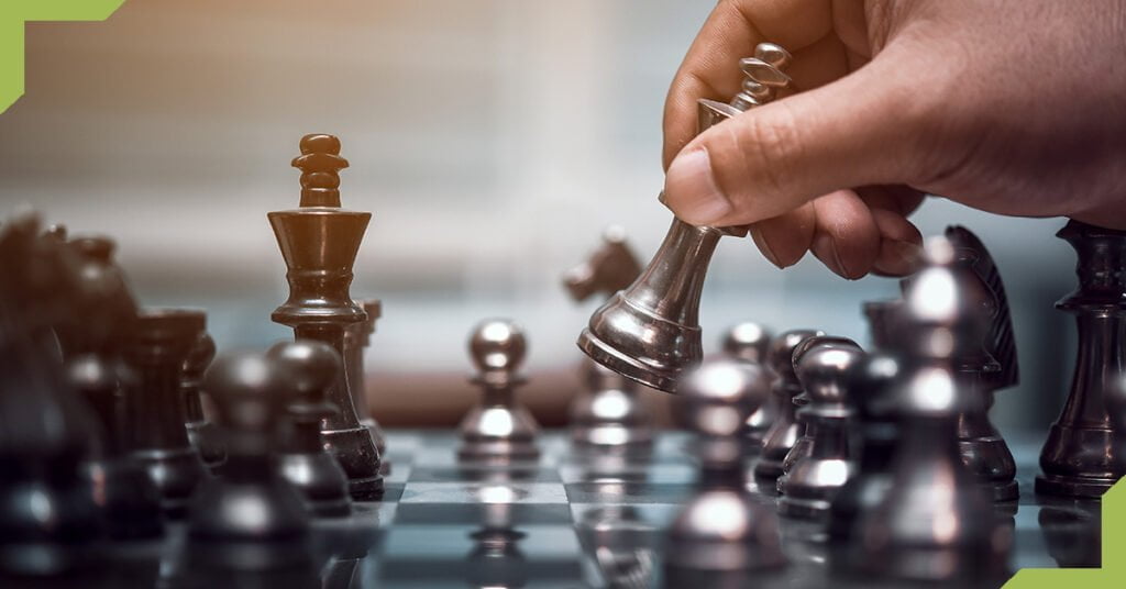 A chess game illustrating the strategy of outsourcing software development