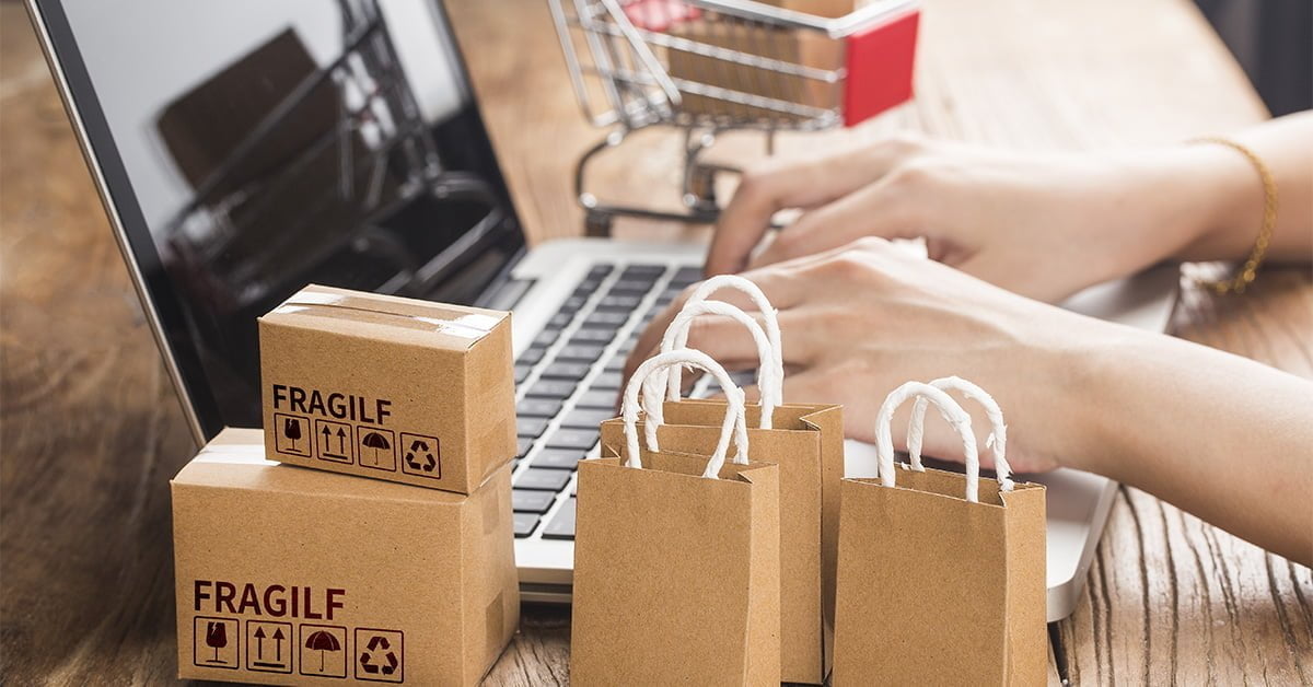 eCommerce buyer shopping online with a laptop