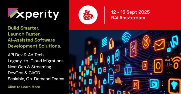 Image of streaming icons and IBC and Xperity logos